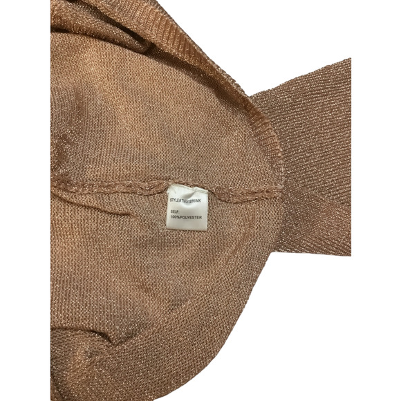 Dee Elly Metallic Shimmer Cropped Front Tie Bell Long Crochet Sleeve Rose Gold S - Picture 10 of 12